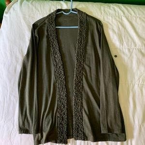 Coldwater Creek Olive Green Ruffle Cardigan